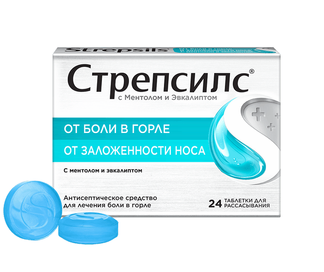Стрепсилс® с ментолом и эвкалиптом (таблетки для рассасывания, 24 шт.)
