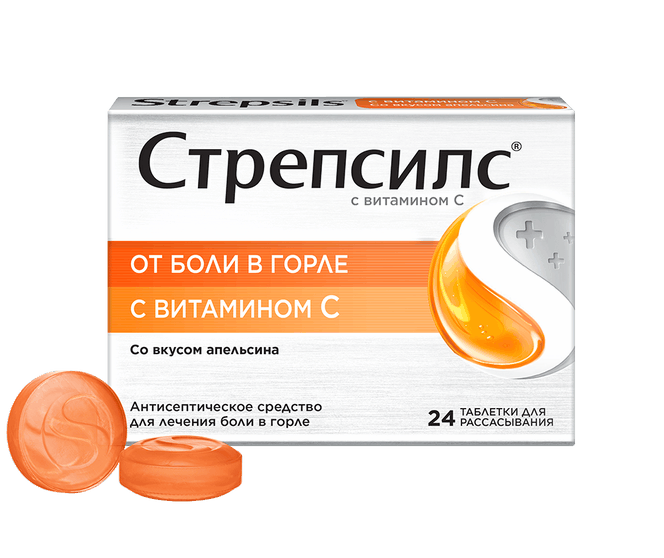 Стрепсилс® с Витамином C (таблетки для рассасывания, 24 шт.)