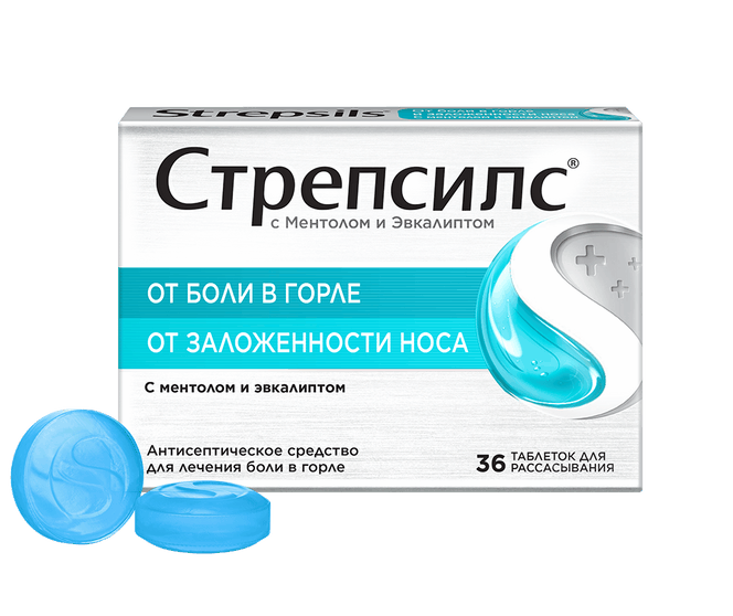 Стрепсилс® с ментолом и эвкалиптом (таблетки для рассасывания, 36 шт.) 