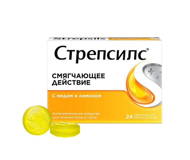 Стрепсилс® с Медом и Лимоном (таблетки для рассасывания, 24 шт.)