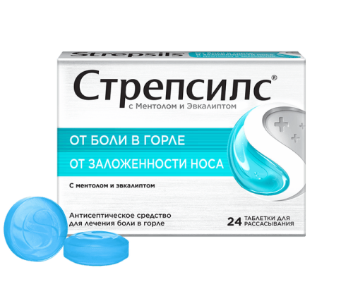 Стрепсилс® с ментолом и эвкалиптом (таблетки для рассасывания, 24 шт.)