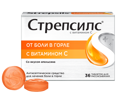 Стрепсилс® с Витамином С – от боли в горле с поддержкой иммунитета (таблетки для рассасывания, 36 шт.) 