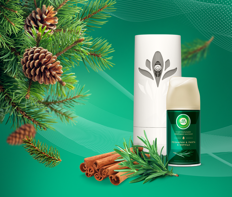 Автоматический аэрозольный освежитель воздуха Пихта &amp; розмарин &amp; корица&nbsp;