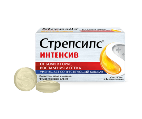 Стрепсилс® Интенсив медово-лимонные (таблетки для рассасывания, 24 шт.)